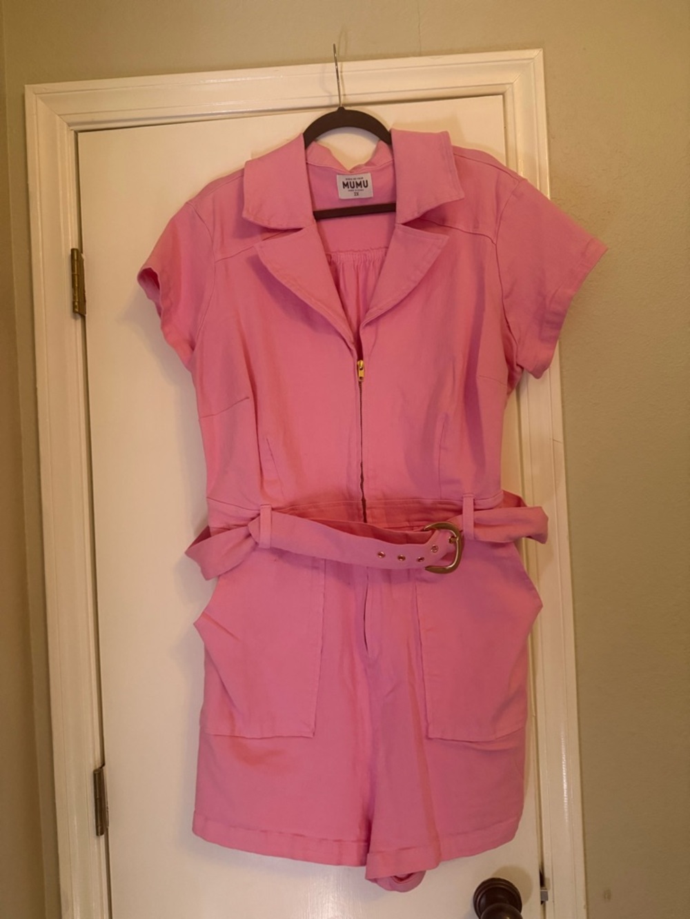 Show Me Your Mumu Bubblegum Pink Short Sleeve Romper with Belt